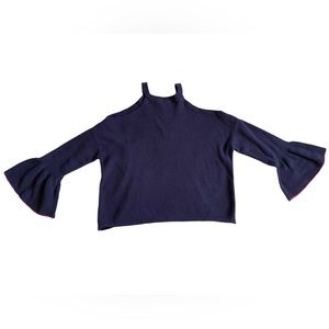 Anthropologie Knitted & Knotted Navy Leandre Cold Shoulder Bell Sleeve Womens S